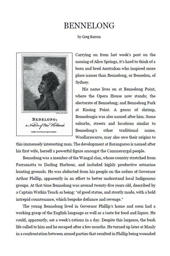 Bennelong by Greg Barron - Free pdf (4 pages)